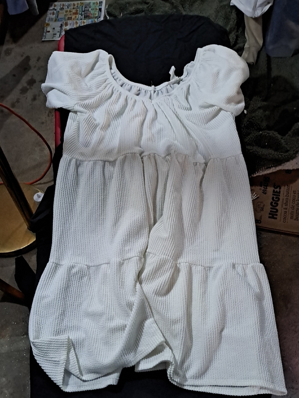 Caution To The Wind White Textured Puff Sleeve Midi Dress